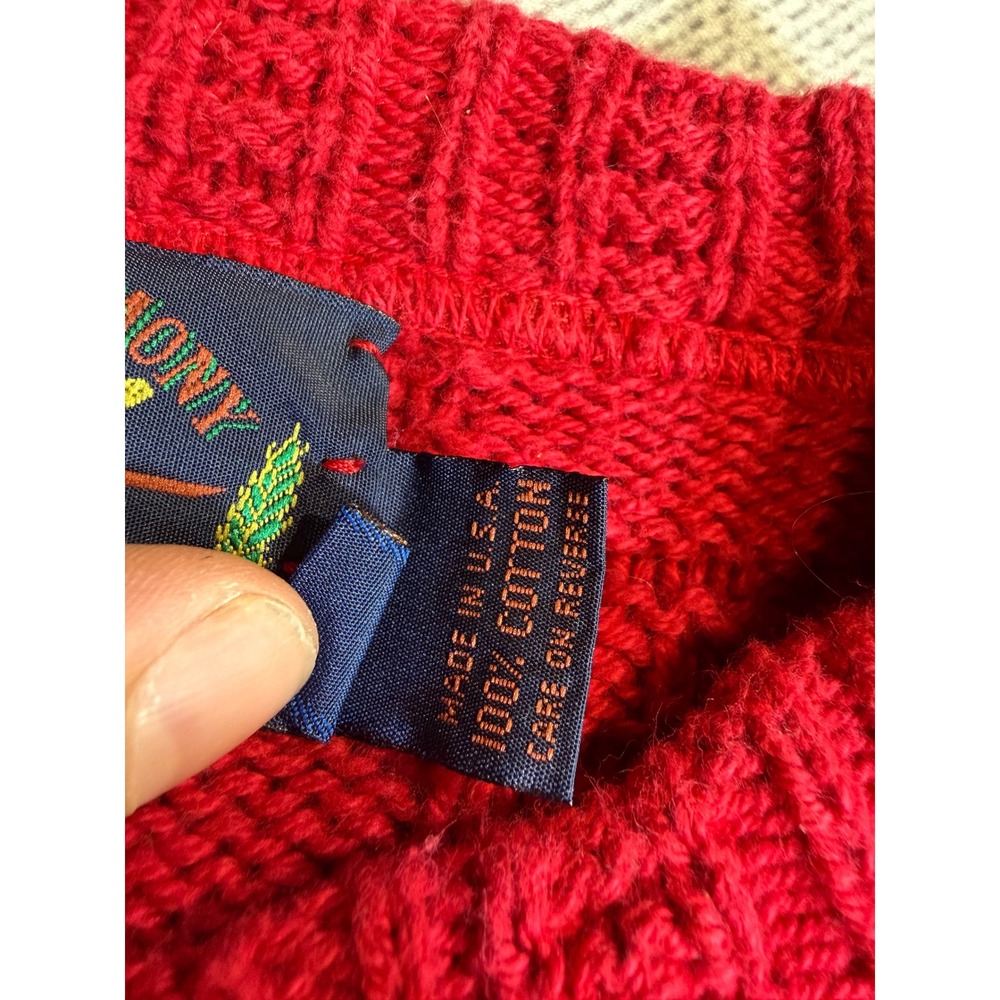 Lake Harmony USA Vintage Red Textured Knit Cotton Crewneck Sweater Mens Large - Picture 3 of 6